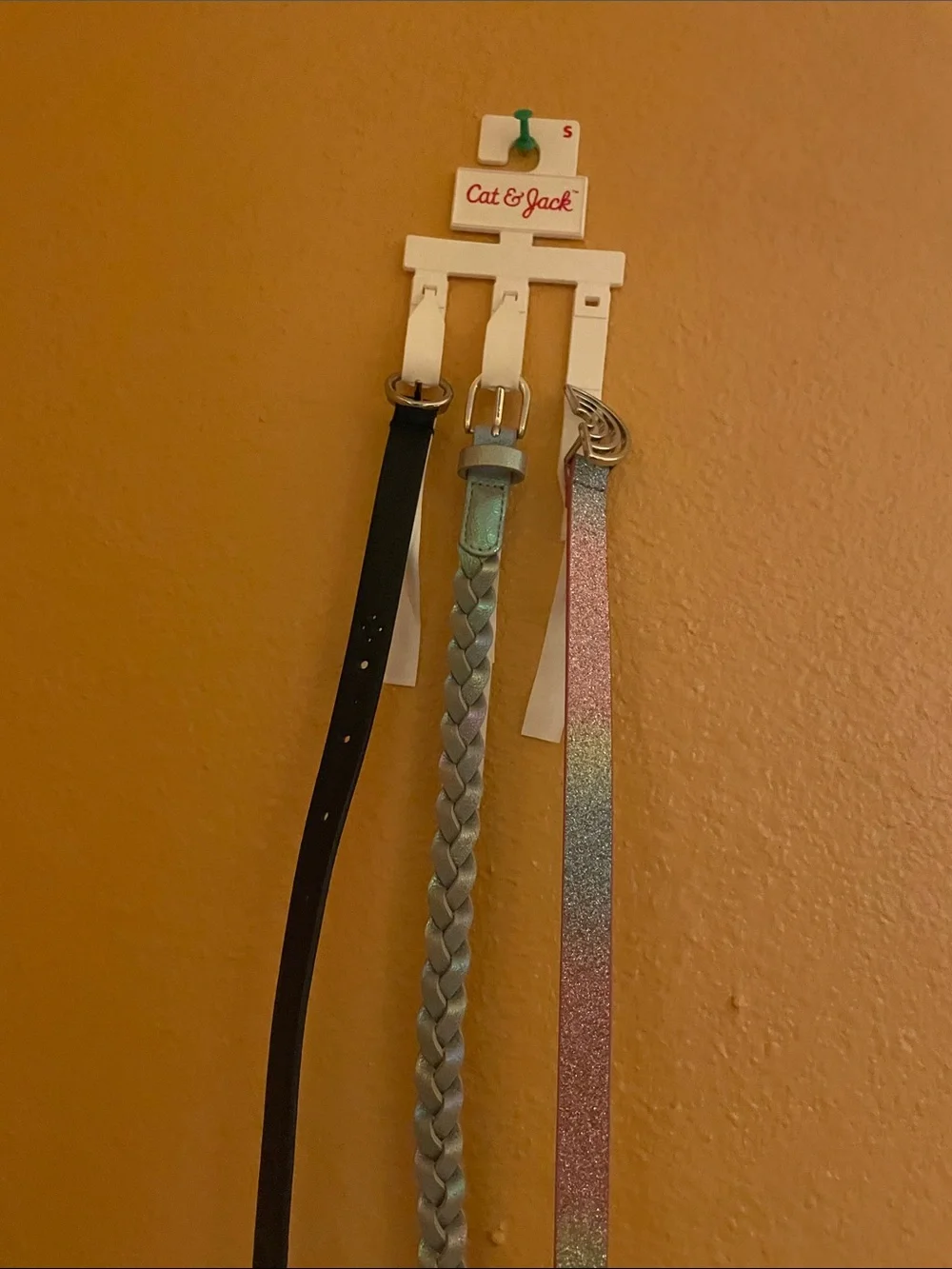 Cat & Jack Girls 3-Pack Belts - Black, Iridescent Teal, Pink-Blue Glitter